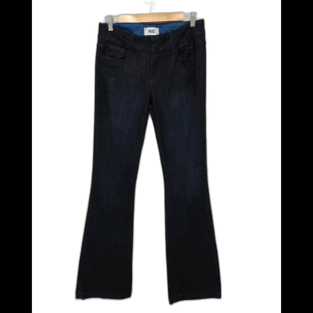 New Paige Denim Kennedy Wide Leg Flare Jeans Raw Blue Dark Wash 28x34